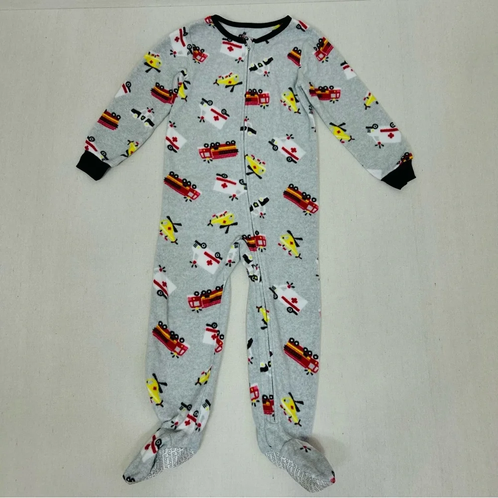 Absorba Boys Gray Fleece Footie with Vibrant Vehicle Design 4T